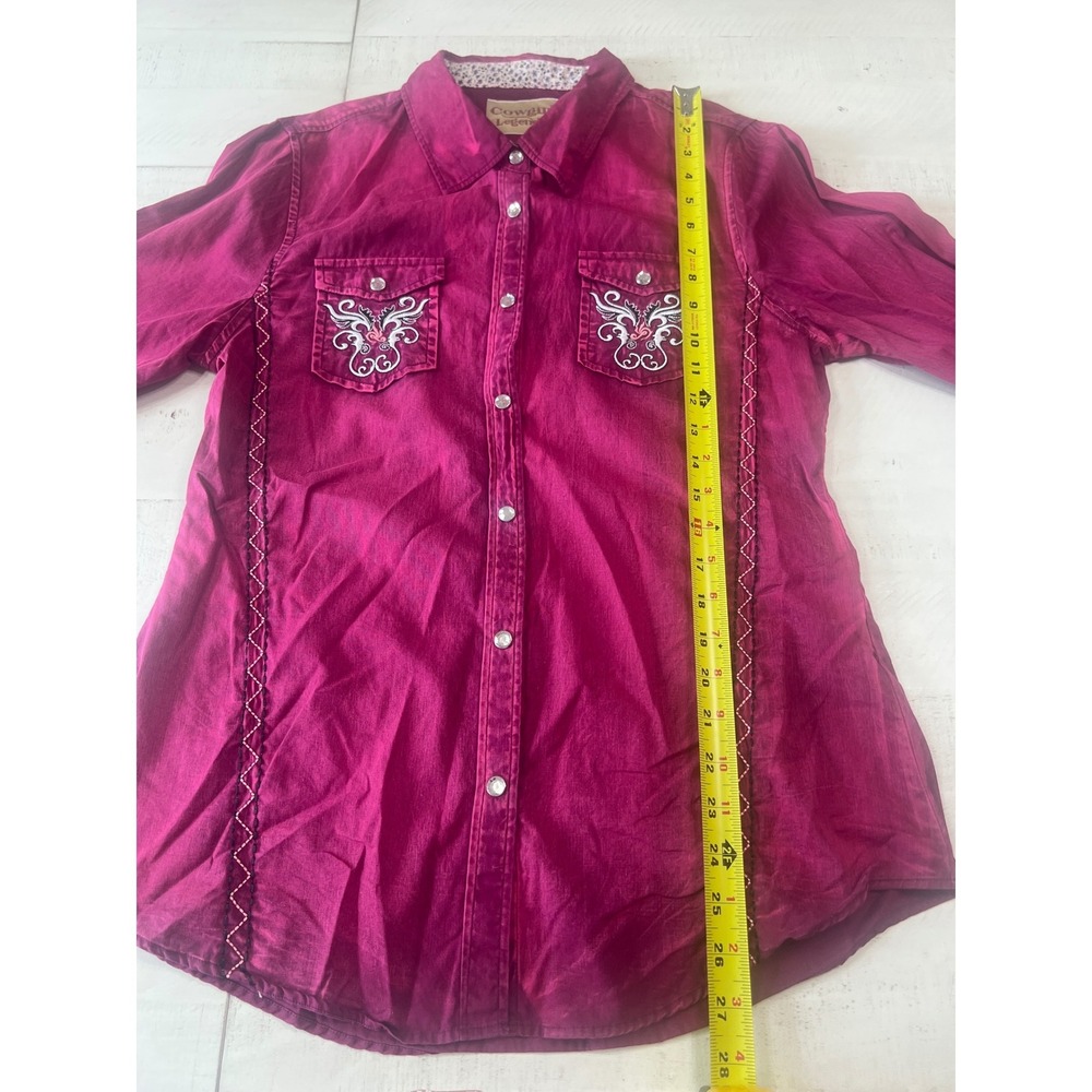 Cowgirl Legend Magenta Pink Embroidered Western Snap Shirt Women Medium - Picture 6 of 9